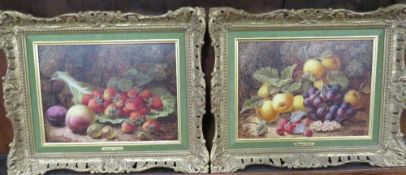 OLIVER CLARE (1853-1927). Still life studies of fruit on a mossy ground, signed lower right and