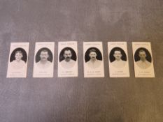 SIX EARLY 20TH CENTURY 'TEDDY' PROM F'BALLERS FOOTBALL TRADE CARDS, comprising 1907 A.J. Bishop,