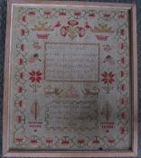 GEORGIAN SAMPLER - MARY BELL 1826, framed and glazed, 37 x 31 cm