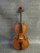 A 19TH CENTURY CASED VIOLIN WITH TWO BOWS, violin L 60 cm