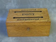 A LATE 19TH / EARLY 20TH CENTURY COUNTRY HOUSE LETTER BOX, with key, H 9.5 cm, W 12 cm, L 21 cm