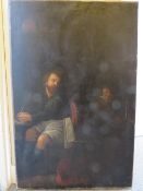 A 19TH CENTURY INTERIOR SCENE, with man at desk writing, woman in background, unsigned, oil on