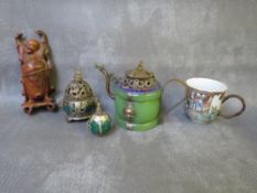 A BOX CONTAINING FIVE LATE 19TH / EARLY 20TH CENTURY CHINESE ITEMS, to include a dragon teapot,