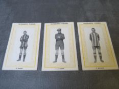 THREE WOLVERHAMPTON WANDERERS 1921 PAULTON GOLD FRAME FOOTBALL TRADE CARDS, comprising Baugh R. Jnr,