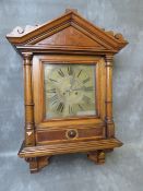 A LATE 19TH CENTURY OAK AND WALNUT CASED WALL CLOCK, with 10