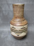 A LARGE TROIKA CYLINDRICAL BALUSTER VASE, decorated with a geometric pattern, initialled 'possibly