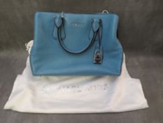 A MICHAEL KORS WEDGWOOD BLUE LEATHER HAND BAG, with twin carry handles and detachable shoulder