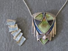 PAT CHENEY - SILVER AND ENAMEL ART NOUVEAU STYLE SILVER PENDANT NECKLACE, together wtih a SHEILA