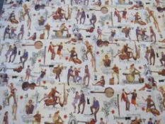 A VINTAGE / RETRO PVC TYPE FABRIC PANEL, jazz music / musician themed depicting couples dancing,