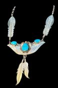 Silber-Collier-925- Türkisen, wohl Navajo-Schmuck, L-ca. 46 cm, 20,6 gr