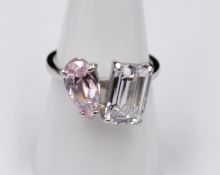 925er Silber-Ring mit klarem und rosa Stein, 3,9gr, RG 57