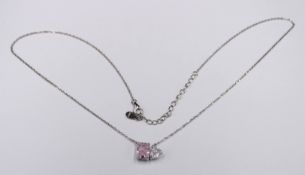 925er Silberkette mit klarem u. rosa Stein, 3,2gr., L-45cm