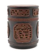 Bambusdose/Teedose geschnitzt, Quing Dyn., 19.Jh. China