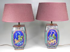 Pärchen elegante chinesische Cloisonnévasen als Lampen