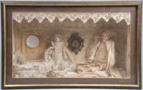 Biedermeierliche Handarbeit mit Wachs-Christus, dat. 1838