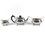 A George V silver three piece tea set by J Gloster Ltd.