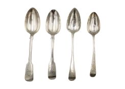 A selection of three Georgian Exeter silver tablespoons.
