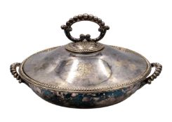 A Mappin & Webb silver plated twin handled breakfast dish..