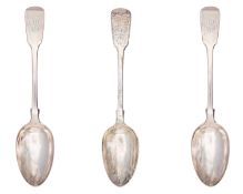 A pair of William IV silver fiddle pattern table spoons by Barak Mewburn.