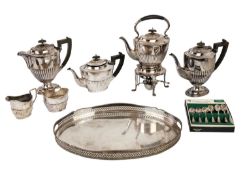 An E.P.N.S. six piece half fluted tea and coffee set.