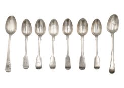 A set of six Victorian silver fiddle pattern teaspoons by Chawner & Co.