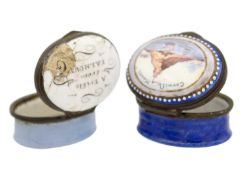 Two Georgian Bilston enamel patch boxes of Cornish interest.