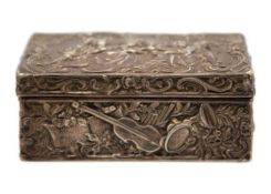 An early 20th century German silver hinge-lidded box with import marks for Berthold Muller.