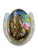 A .999 fine silver & enamel 'Miniature Tregenna Horse' horseshoe framed picture by Samantha Suddaby.