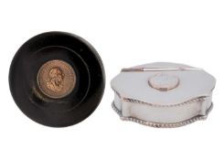 Two Georgian snuff boxes set with coins.