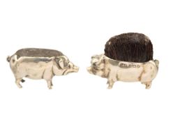 An Edwardian silver pen wipe in the form of a pig by Levi and Salaman.