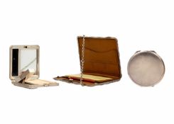 A Victorian silver aide memoir, and two silver engine-turned compacts.