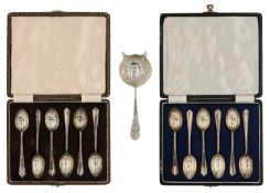 Two George VI silver cased sets of six teaspoons by Walker & Hall.