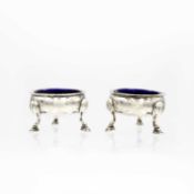 A George III Scottish silver pair of circular salts by William Taylor.