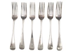 A set of six George IV old English pattern table forks by William Chawner.