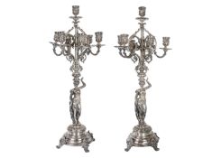 An impressive pair of 19th century silver plated figural candelabra by Norblin & Co. Warsaw.