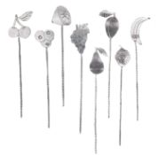 A set of eight .999 fine silver 'fruit cocktail' sticks by James Suddaby.