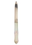 A Victorian silver folding pocket knife with mother of pearl handle.