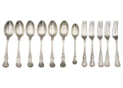 An Edwardian silver part suite of Kings Pattern cutlery by Duncan & Scobbie.