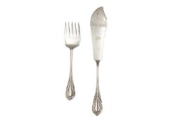 An Edwardian silver fish serving slice and fork by Joseph Rodgers & Sons.