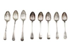 A set of five George III fiddle pattern silver tea spoons by Samuel Green.