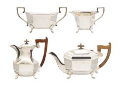 A George VI silver four-piece tea set by Edward Viner.
