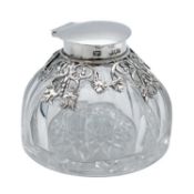 A Victorian silver mounted heavy cut glass inkwell by Samuel Jacob.
