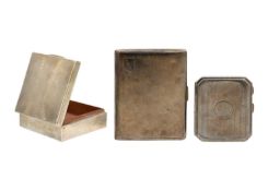 Two hallmarked silver engine turned cigarette cases and a cigarette box.
