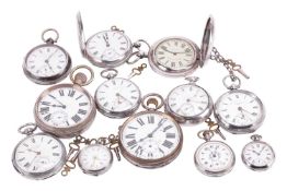 A quantity of silver pocket watches. The group lot consists of six pocket watches including an open-