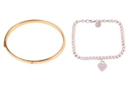 A Monica Vinader silver gilt, hinged bangle & a Tiffany and Co. silver beaded bracelet, stamped 