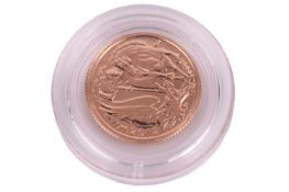 A 2012 Elizabeth 1/4 gold sovereign celebrating the Diamond Jubilee and features a modern interpreta