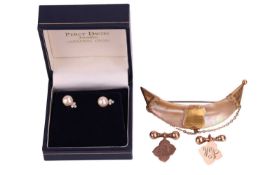 A collection of jewellery, including a pair of cultured pearl and diamond stud earrings each featuri