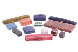 Thirteen various jewellery boxes including a Cartier pen box, a cut straw box, a Spink & Son car