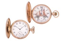 Two full hunter pocket watches, by Waltham. One pocket watch is hallmarked 9ct gold Birmingham 1924 