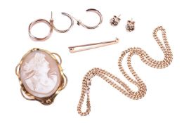 A 9 carat gold curb pattern necklace; a 9 carat gold Russian wedding ring and earrings en suite; a p